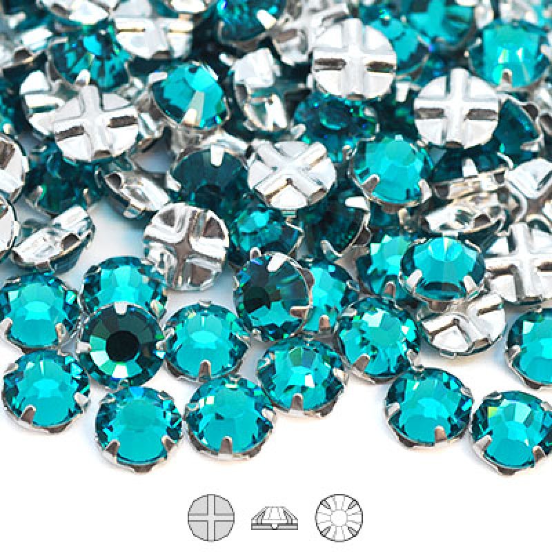 Preciosa rose montées, SS30 (ca 6.5mm), silver/Blue Zircon, 10st