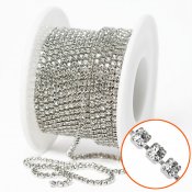 2mm rhinestone chain with Czech crystals, silver/crystal