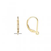 Leverback earwires, gold-plated stainless surgical steel, 10x15mm