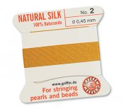 Griiffin 100% natural silk thread with a needle, Amber, 2m