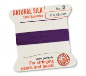 Griiffin 100% natural silk thread with a needle, Amethyst, 2m