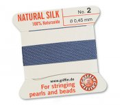 Griiffin 100% natural silk thread with a needle, Blue, 2m