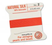 Griiffin 100% natural silk thread with a needle, Coral, 2m