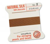 Griiffin 100% natural silk thread with a needle, Cornelian/brown