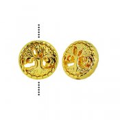 Metal coin bead, Tree Of Life, 12mm, gold-colored