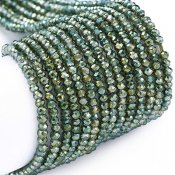 SMALL faceted glass beads, 2x1.5mm abacus, metallic blue green