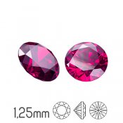 Syntetisk korund/rubin, 1.25mm, Preciosa round brilliant cut, Dark Ruby