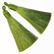 Polyester tassels, approx. 8cm, olive green, 2pcs