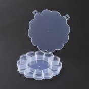 Clear flower-shaped organizer with 13 compartments, 15cm