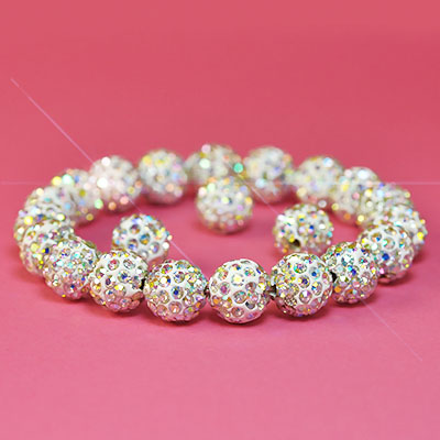 10mm rhinestone beads, white AB