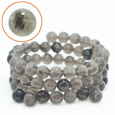 Pärlor av naturlig rökgrå obsidian, ca 8-8.6mm