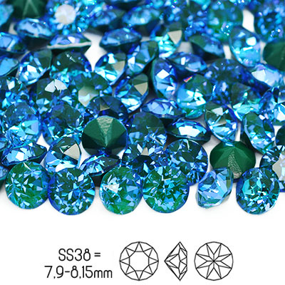 Aurora chatons, SS38 (ca 8mm), Crystal Royal Blue DeLite