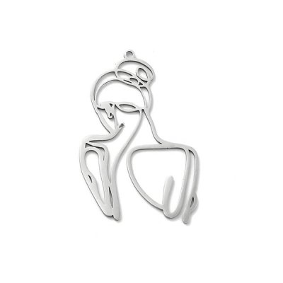 Berlock, kvinnosiluett, rostfritt kirurgiskt stål, ca 26x43mm