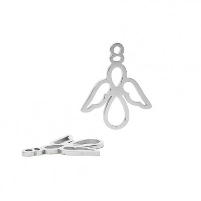 Charm, angel, stainless surgical steel, approx. 15x18mm