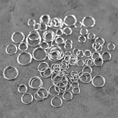 Mixed split- and jumprings, stainless surgical steel, approx. 4-8mm, 5g