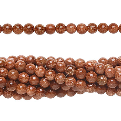 4mm runda pärlor, brun guldsten/glas-aventurin