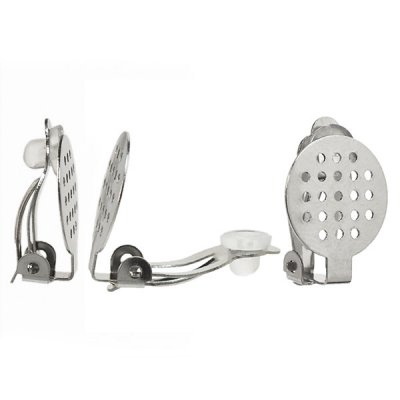 Clip-on earrings with 15mm perforated pads, stainless surgical steel