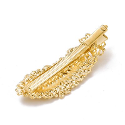 Hårklämma/hårspänne, guldfärgad fjäder med strass, 7cm