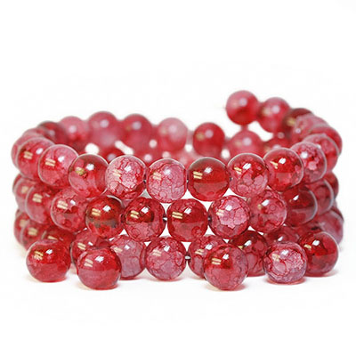 Imitation quartz, 8mm round crackled beads, red