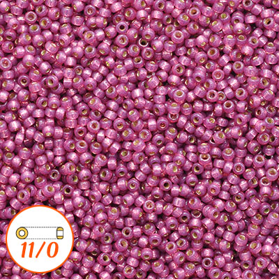 Miyuki seed beads 11/0, duracoat silver-lined peony pink
