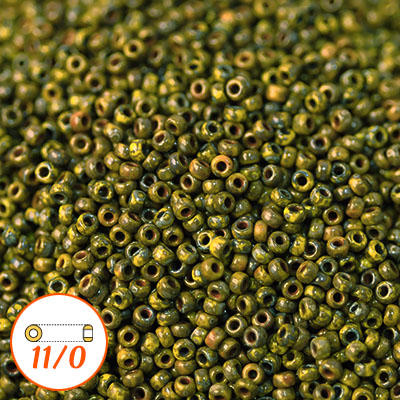 Miyuki seed beads 11/0, Picasso dark olive