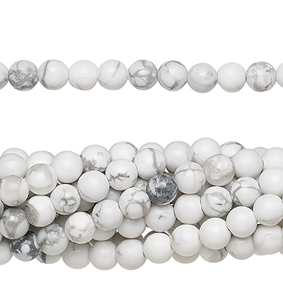 4mm round beads, natural white howlite
