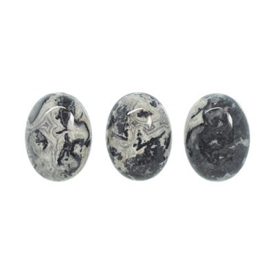Cabochon, naturlig grå picassojaspis/map stone, ca 15x20mm oval