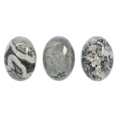 Cabochon, natural grey Picasso jasper/map stone, approx. 18x25mm