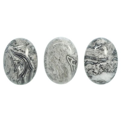 Cabochon, natural grey Picasso jasper/map stone, approx. 22x30mm