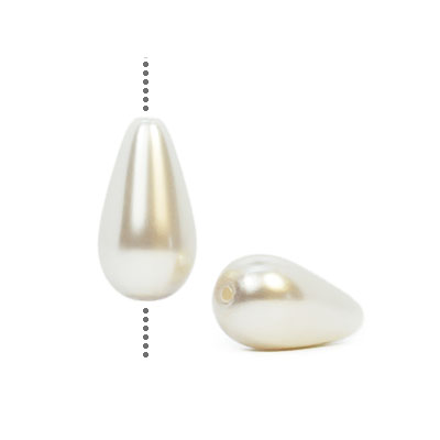 Droppformade Preciosa Nacre Pearls (premiumkvalitet), 15x8mm, White