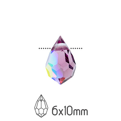 Preciosa drop pendants, 6x10mm, Light Amethyst AB
