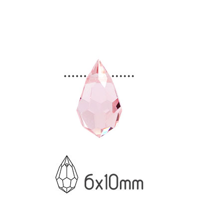 Preciosa drop pendants, 6x10mm, Light Rose