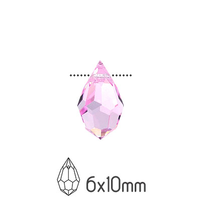 Preciosa drop pendants, 6x10mm, Pink Sapphire