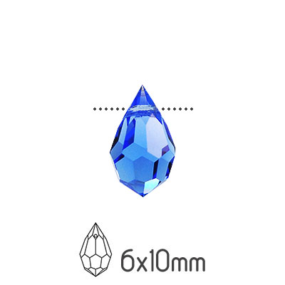 Preciosa drop pendants, 6x10mm, Sapphire