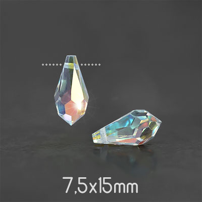 Preciosa drop pendants, 7,5x15mm, Crystal AB
