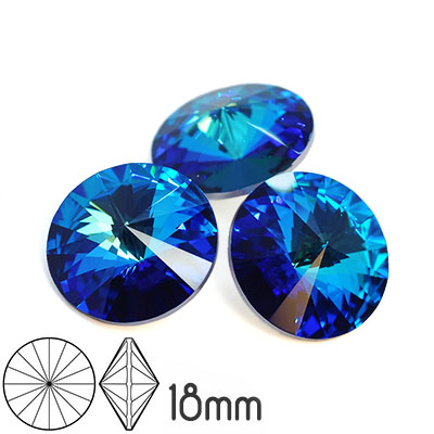 Preciosa rivoli kristaller, 18mm, Crystal Bermuda Blue