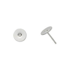 Ear studs, stainless surgical steel, 8mm glue-on flat pad