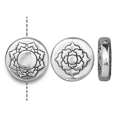 TierraCast pärla, 14mm Lotus/Mandala, silverpläterad